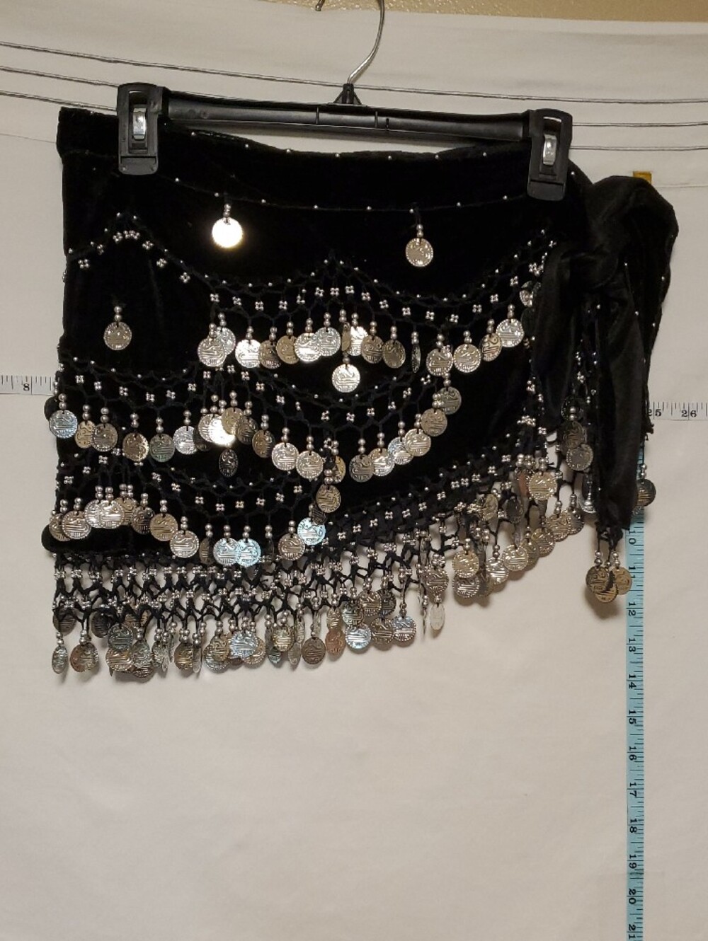 Black Coin Trim Belly Dance Scarf Lightweight Velvet Ren Fest Boho Whimsigoth